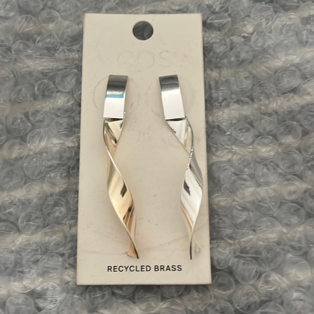 COS Recycled Brass Modern Silver Twist Earrings